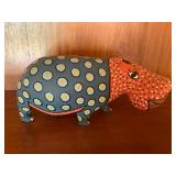 MMM034 Hand Painted African Carved Hippo