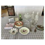 WRS051 Vintage Glass Punch Bowl Set, Decanters, Christmas Plates & More!