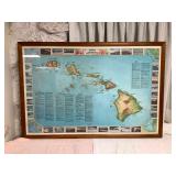 WRS135 Koa Framed Hawaii Surfing Map