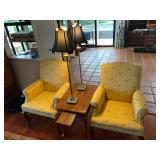 BPB020-Pair Of Hummingbird Chairs, Pair Of Brass Lamps & An End Table