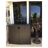BPB029 Patio Storage Deck Box & Outdoor Pedestal Fan 