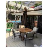 BPB034 Wooden Patio Table, Metal Chairs & Umbrella