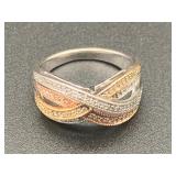 BPB504-925 Silver & 14K Gold Crossover Diamond Ring