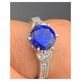 BPB506-Silver, Imitation Sapphire & CZ Ring