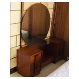 NVS021 - VINTAGE LARGE MIRROR HAWAIIAN MOTIF WOODEN VANITY
