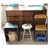NVS031 - VINTAGE WOODEN DRESSER AND SEATS