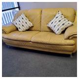 POP001 - Beige Leather Sofa And Accent Pillows 