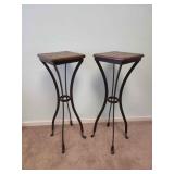 POP029 - PAIR OF WOOD & METAL PLANT STANDS