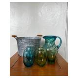 PHP076 Hand-Blown Glass Pitcher With Glasses & Bucket