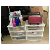 PHP311 Two Plastic Storage Drawer Carts & Metal Wire File Bin