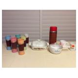 MMS001 Vintage Glass Dishes & Aladdin Thermos