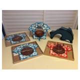 MMS054 Wooden Hawaiian Aloha Shirt Bowl Stands & Dolphin Box