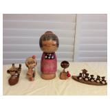 MMS081 Japanese Kokeshi Dolks & Raccoons 