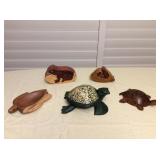 MMS085 Carved Wooden Frog Puzzle Boxes & Turtles