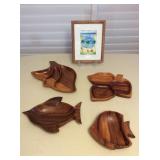 MMS110 Framed Ko Olina Picture & Vintage Monkey Pod Wood Bowls