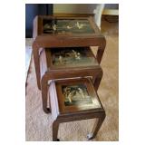 AFC005 - Trio of Vintage Oriental Nesting Tables w/Jade-Like Inlay