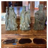 AFC016- Heavy Carved Stone Asian Figurines And Carved Wooden Stand 