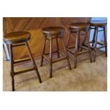 AFC023 - Four Vintage Wood Swiveling Stools