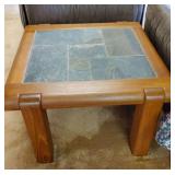 AFC024 - Vintage Wood w/Inlaid Slate Stone End Table HEAVY!