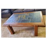 AFC025 - VinAFC025 - Vintage Wood w/Inlaid Slate Stage Wood w/Inlaid Slate Stone Coffee Table HEAVY!