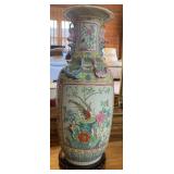 AFC053- Exquisite Vintage Chinese Porcelain Painted Vase w/Wood Stand