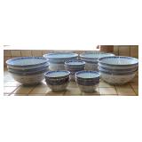 AFC058 Large Set Of Vintage Chinese Rice Pattern Dragon Porcelain Bowls