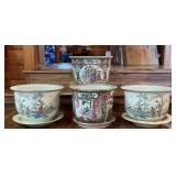 AFC065- Assortment of Oriental Planter Pots w/Bottom Plates