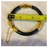 AFC104 - Vintage CHINESE BLACK EBONIZED WOOD? BANGLE W/24K GOLD ACCENTS