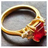 AFC153 - 18k Gold RUBY RING w/Diamond Accent