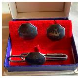 AFC190 Siam Sterling Tie Clip & Cufflinks