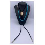 AFC195-Native American Turquoise Necklace & Mineral Bolo