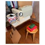 KKD041-Two Sewing Machines, Table, Stool, And Parts