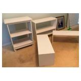 HKT115 - Assortment of White Shelves And A Utility Cart