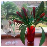 HKT181-Beautiful Glass Vases with Faux Plants