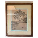 HKT025- Framed And Matted Scenic Picture Titled Diamond Head Beach. 