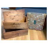 KCT028 Two Wooden Wine Crates & Cork Board