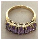 KCT137 Gold Toned Ring With Amethyst? Stones