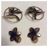 KCT142 Two Pairs Of Gold Toned Albert Lam Hawaiian Earrings 