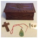 KCT144 Wooden Jewelry Box & Costume Jewelry 