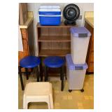 VME030 Shelf, Stools, Vornado Fan, Cooler & Storage Bins