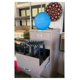 VME034 - Tall Filing Cabinet, DartBoard & Stools