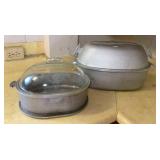 VME219 Two Vintage Guardian Service Heavy Aluminum Roaster Pots w/Lids & Racks