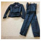 MBW090- Woman’s Italian Black Leather Jacket & Pants for Motorcycle Riding
