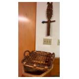 MBW151 Vintage Macrame Owl Wall Hanging And Two Baskets