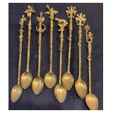 MST030 - Set of Eight Silver Over Brass Figural Dimassi Spoons Made In Italy