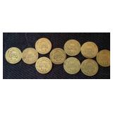 MST040 - Ten Silver Dimes Dated 1901 - 1916