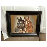 MST202 Framed Crewel Picture Of Horses