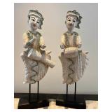 WST011- Pair Of Vintage Wood Carved Thai Musician Figurines