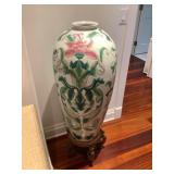WST012 Large Oriental Ceramic Vase On Wooden Stand