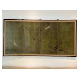 WST063- Antique Japanese 4 Panel Screen Painting